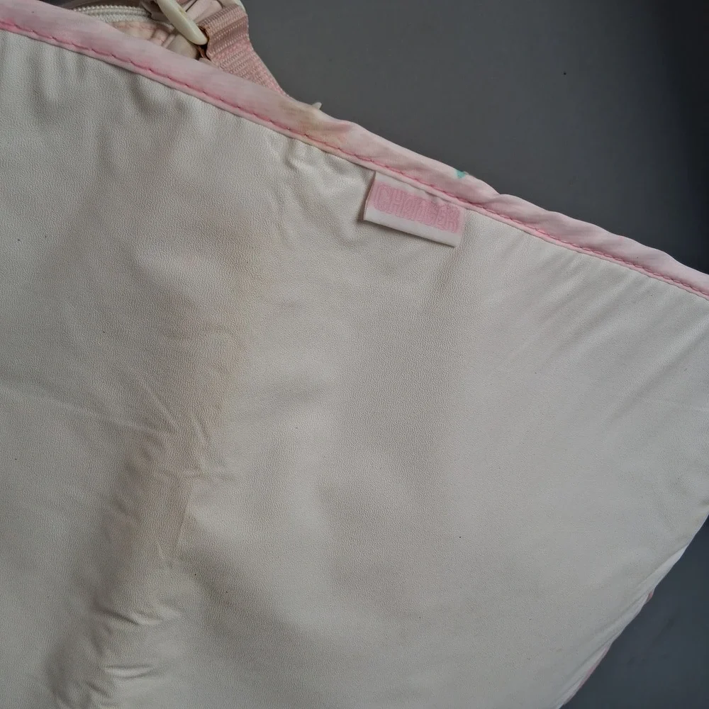Vintage 80s 90s Vinyl Diaper Bag Pink Mint Green Geometric w/changing pad EVC